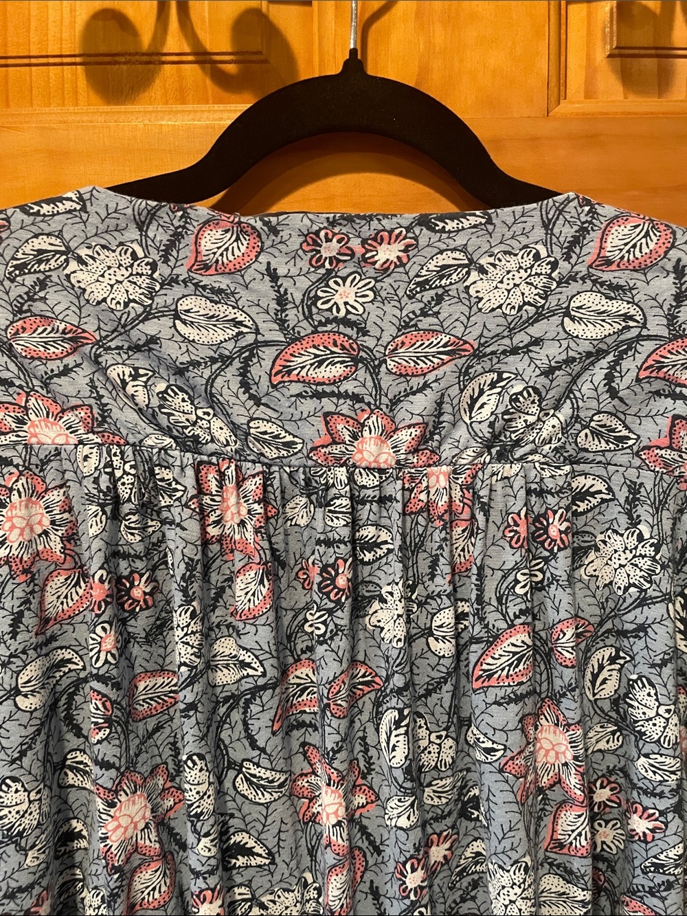 Lucky Brand Blue Floral Smocked Yoke Tunic with Pink Accents - Picture 7 of 7
